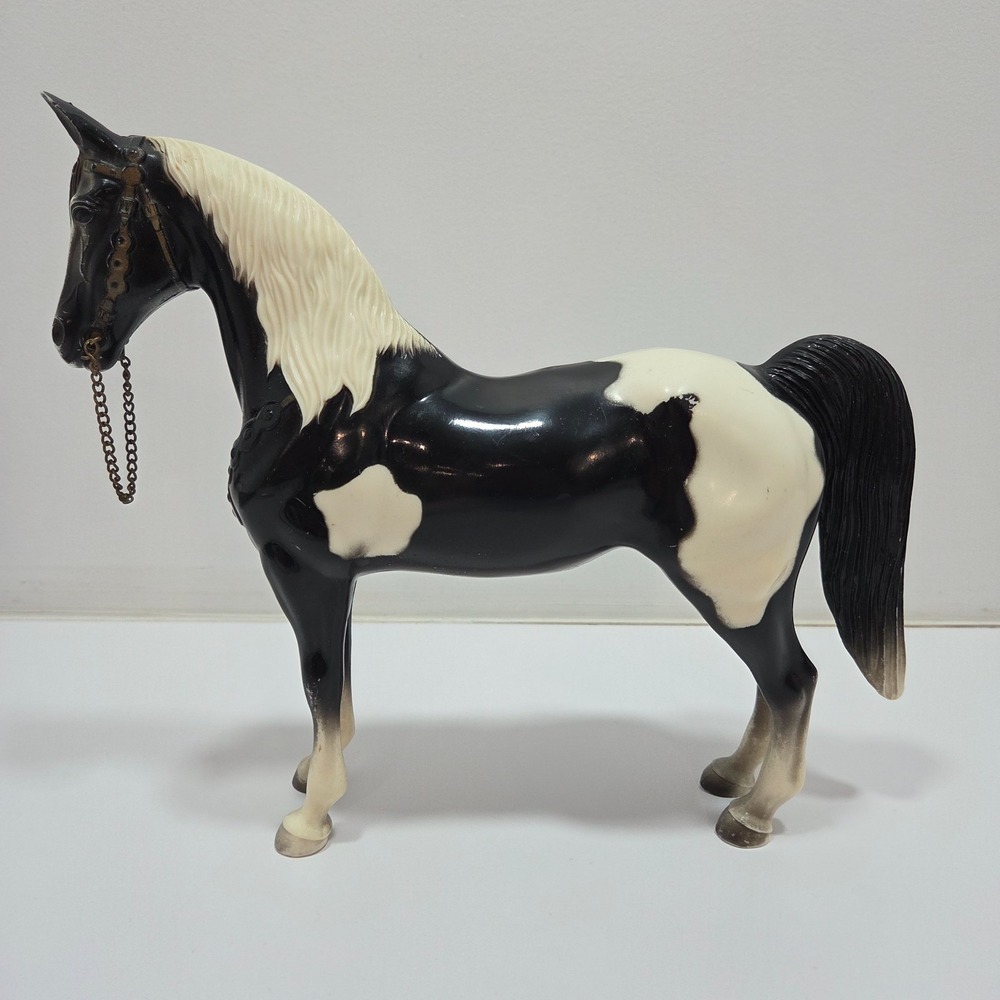 VTG Breyer #55 Western Horse Black White Pinto W/ Chain Reins 1968-73 No Stamps